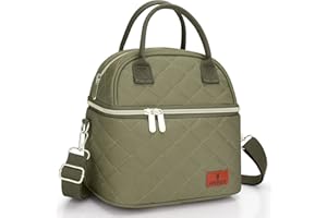 VS VOGSHOW Vogshow Kühltasche Klein Doppeldecker Stärkere Isolierung Lunchtasche Thermotasche für Erwachsene und Kinder Benutzt für Schule, Büro, Picknick(Grün)