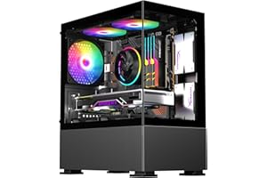 IONZ KZ-V Mini Aether PC Gaming Case, Mini Tower Micro ATX Tempered Glass includes 3 x 120mm ARGB Fans - Black