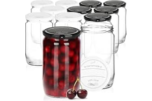 com-four® 12x vasetti per conserva con coperchio a vite Homemade with love in bianco e nero - TO Ø 82 mm - fino a ca. 720 ml