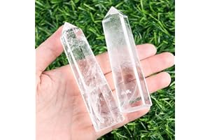 Sahoottie 4” Clear Quartz Crystal Point Crystal Wand Clear Quartz Tower Gemstone Stone Clear Quartz Healing Crystals Point for Reiki Meditation Therapy Energy Direction 1pc