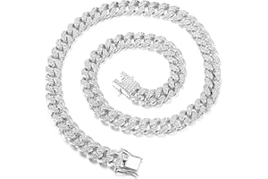 Roheafer Collana Uomo a Catena Cubana Iced out, Collana Cubana Miami da 13 mm Collana o Braccialetto di Diamanti Placcato Oro Argento Hip Hop Gioielli Regalo per Gli Uomini