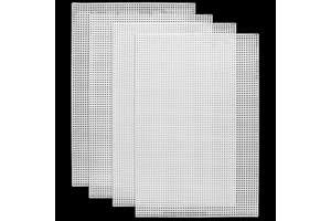 RNBEVANSANNE 7 Pieces Plastic Mesh Canvas Sheets for Embroidery Crafting, Plastic Needlepoint Canvas, Fursuit Eye Mesh for Crafts DIY, Knit Crochet Projects?Cross-Stitch, Bag Making(White)