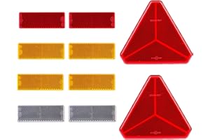 BEIJISTAR Reflectore Remolque, 2 Reflectores Autoadhesivo Triangulares Rojo, 2 x Rojo 4 x Amarillo 2 x Blanco Reflectores Autoadhesivo Rectangulares, Reflectore para Remolque Camión Caravana RV