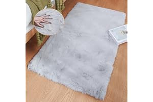 ORINOVA Bedroom Rug, Grey Faux Fur Rug, 60 x 90 cm, Fluffy Soft Rug, Living Room, Children's Room, Decoration, Washable, Rectangular