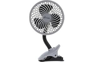 Dreambaby Ventilateur de poussette à clipser de luxe – avec housse de protection et col flexible – Convient pour poussettes, parcs pour enfants, berceaux, table et bureau (cage, gris/noir)