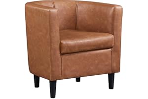 Yaheetech PU Leather Tub Chair, Modern Upholstered Armchair, Accent Club Sofa Chair for Living Room Bedroom Lounge Reception, Brown