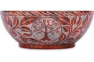 Ajuny Soapstone Scrying And Smudge Bowl Pot Tree Design Handmade Household Kitchen Table Decorative Gift 5 Inch