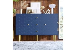 Merax Cómoda con 3 cajones y 2 puertas, cómoda con cajón ajustable, para dormitorio, sala de estar y oficina, aparador Highboard con mucho espacio de almacenamiento, azul marino 120 x 40 x 82 cm