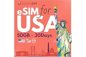 BeachSIM USA eSIM 50 GB danych z prędkością 4G/5G. Działa z urządzeniami obsługującymi eSIM. Ważna przez 30 dni.