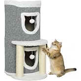 PawHut Cat Tree Scratching Post Tree for Cats 76 cm with Grey Bed | Tower Climber, 2 Caves, Sisal Posts, Scratching Mat, Ball