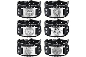 Finrezio 6 Stück Leder Armband Herren Viking Vintage nordisches Vegvisir für Männer Punk Breites Lederarmband Wikinger-Schmuck Nordisches Armband Celtic Pagan Amulett Armbänder