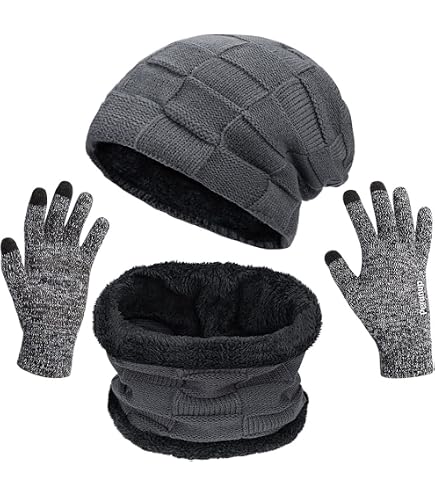TAGVO Berretto Cappello Invernali Sciarpa Touch Screen Guanti Set - 2