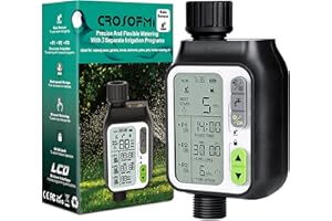 CROSOFMI Sprinkler Timer,Water Timer with 3 Separate Watering Programs and Rain Auto Sensor Function,Garden Lawn Hose Faucet Timer Irrigation System Controller/Child Lock/Rain Barrel/3.5" Screen/IPX5