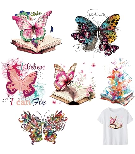 Transfert Textile Thermocollant Evjf GIVBRO Patch Thermocollant - Transfert Thermique - Motif Papillon Et Fleurs - Pour Vêtements, T-shirts, Vestes, Jeans, Sacs à Dos Tee Shirt Pour Le Dos