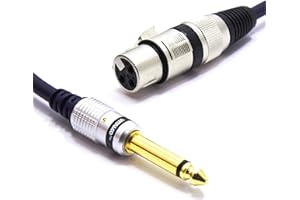 VITALCO Cable de Micrófono XLR Hembra a Jack 6,3 TS 1,5M Conector 3 Pines a Conector Jack 6,35 Mono Hembra a Macho