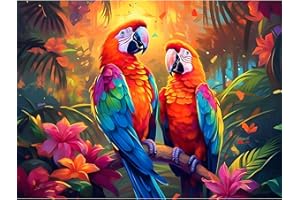 Bowetile DIY Parrot Diamond Painting, Forest Parrot Diamond Art Painting Kits for Adults, Animal Full Drill Painting Rhinestone Embroidery Pictures for Beginner Home Wall Decor 40x30 cm