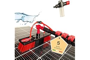 CleanFastX ITALIA | Kit Pulizia Pannelli Fotovoltaici | Estensibile 5 Metri | Spazzola per Lavaggio Tapparelle Vetrate Camper Barca Pannelli Solari | Idrospazzola con Dispenser di Sapone Integrato