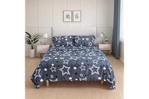 H HANSEL HOME Juego de Funda Nordica Microfibra de 4 Piezas para Cama 135 Suave Transpirable, Incluye 1 Funda Edredón 220x220cm, 1 Bajera 135x200+30cm, 2 Fundas de Almohada 50x75cm - Noche Estrellada