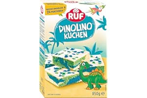 ‎RUF RUF Dinolino Kuchen, dreifarbiger Blechkuchen Zitronen-Geschmack mit Zuckerglasur und bunten Dino-Streuseln, perfekt für Kindergeburtstage und Babyshower-Partys, 850g