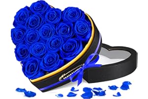 MAMAMIKO 16 Forever Real Rose Heart Box,Eternal Preserved Blue Roses Flowers,Rose Gifts for Her Woman Wife Girlfriend on Birthday, Anniversary, Valentine's Day, Mother's Day, Christmas