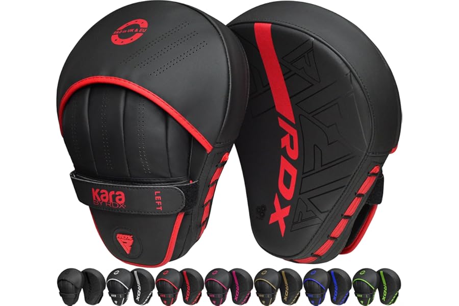 RDX Boxing Pads Curved Focus Mitts, Maya Hide Leather KARA Hook and jab Training Pads, Adjustable Strap Ventilated, MMA Muay Thai Kickboxing Coaching Martial Arts Punching Hand Target Strike Shield
