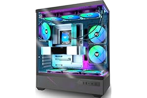 ANSAITE ATX PC Case Pre-Installed 5 × 120mm PWM ARGB Fan, Mid Tower Computer case with Panoramic View Tempered Glass Front & Side Panel, Gaming PC Case, G7(Black)