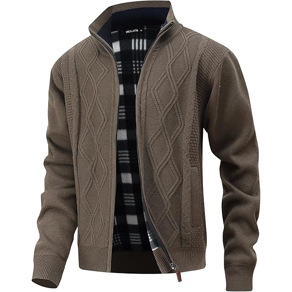 KTWOLEN Gebreid vest met volledige ritssluiting voor heren, sweater met staande kraag, fleece gevoerde trui, trui met lange mouwen, ongedwongen, dikke, warme winterjas voor heren, A-zwart, XL