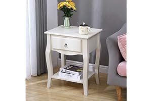 DlandHome Tavolino elegante da letto, comodino comodino consolle con cassetto e ripiano portaoggetti