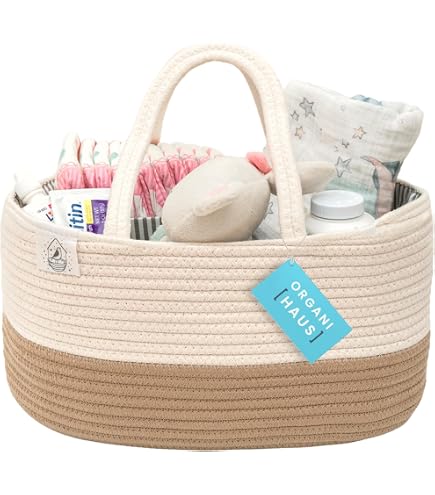 Hinwo Panier à Couches Bébé XXL 3 Compartiments – Organisateur De Table à Langer Avec Séparateur Amovible Et 10 Poches Secrètes
