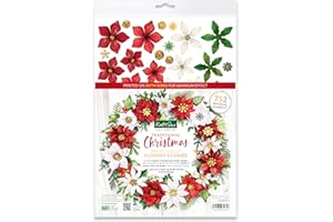 Katy Sue Traditional Christmas Die Cut Flowers & Leaves. 12 Sheets of Double-Sided Die-Cut Red & White Paper Poinsettia Flowers, Flower Centres & Leaves for Christmas Card Making & Scrapbooking