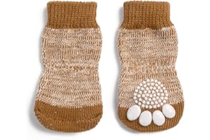 Akopawon 4 Pcs Chaussettes Anti-Dérapantes Chien Chat Contrôle Traction pour Porter à l’intérieur, Chaussettes Chien Chat pour Chien Chat avec Renforcement en Caoutchouc, Taille S - 3XL 1.0-22,5 Kg