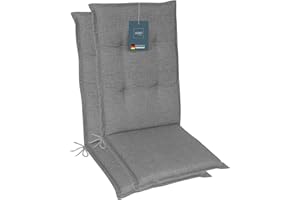 ‎LILENO HOME LILENO HOME Gartenstuhl Auflagen als [2er Set - Hochlehner] in Hellgrau - Bequeme Liegen als Sitzauflagen für Gartenmöbel - Stuhlkissen für Gartenstühle und Klappstühle
