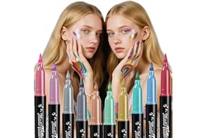 ThEast 10 Colours Face Paint Pens, Metallic Glitter Body Markers for Skin, Temporary Tattoo Pen for Kids & Adults - Makeup for Party, Halloween, Festival