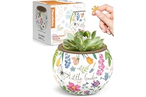 PieceRelax 3D Puzzle Planter - Little Garden - Small Round Plant Pots with Drainage, Home Decor Flower Pots for Indoor Cactus, Succulents Pots [K1116]