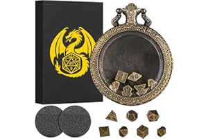 KELLER & WEBER Mini DND Dice Set with Transparent Clear Glass Top Pocket Watch Shell Case, 7pcs Polyhedral Metal D&D Dice Set, DND Gifts with Gift Box, Role Playing Board Games Accessories, Bronze