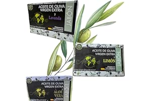 Pack de 3 Jabones Ecológicos Anlolive: Aceite de Oliva con Limón, Lavanda y Aloe Vera - Naturales, Hidratantes y Suaves para la Piel, 125g cada uno