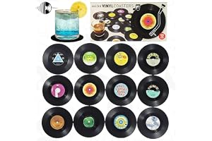 12 stycken retro vinylunderlägg för glas | Retro glasunderlägg för vinylskiva, för kaffe teskiva form öl vin vinflaska