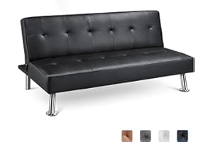 ‎YAHEETECH Yaheetech Couch Sofa Bed Folding Bed Guest Bed Backrest Tiltable 105°/140°/180°, 166.5 x 94 x 40 cm, 350 kg Load Capacity, Black