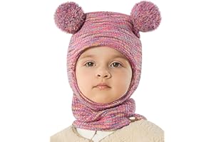 KAKU NANU Kinder Balaclava Schlupfmütze mit 2 Bommeln-Warme Strickmütze für Jungen & Mädchen (2-8 Jahre)-8 Farben:Rot,Blau,Beige,Rosa,Schwarz,Grau,Khaki