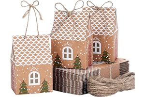 TsunNee Pack of 30 Larger Christmas Party Gift Boxes, Kraft Paper Candy Boxes, Gift Bags, Treat Boxes for Party Decorations, Advent Calendar, DIY