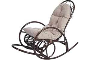 ‎MENDLER Mendler Schaukelstuhl HWC-C40, Schwingsessel Rattansessel, braun - Auflage Creme