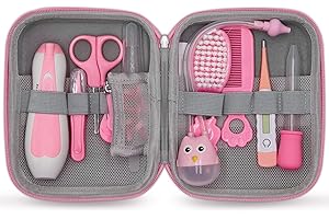 LOIIERU 17 Teilige BabyPflegeset Neugeborenen-Babypflegezubehör,Tragbare Baby Safety Care Set mit Haarbürste Kamm Nagel Clipper Nasal Aspirator Baby für Kindergarten Neugeborene Jungenmädchen(Rosa