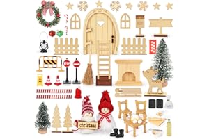 Fulasofia Wichteltür Set 64 PCS, Wichtel Zubehör Weihnachten, Wichtel Baustelle Set, Weihnachtswichtel Set, Miniatur Wichtel Zubehör, Weihnachtsdekoration mit Miniatur Briefkästen, Zäun, Kranz