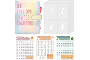 Classycoo 100 Envelope Challenge Binder,PU Leather A5 Budget Binder with Cash Envelopes,Easy and Funny Way to Save $500/$5,050 /$10,000, Budget Binder Planner Book,for Budgeting Planner & Saving Money