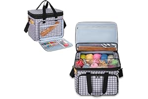 ‎TEAMOY Teamoy Aufbewahrungstasche für Wolle, die geeignet zum Transportieren von Strick-/Häkeln Wolle ist und Taschen für Zubehör, mit doppeltem Deckel, (kein Zubehör im Lieferumfang enthalten), Grau Punkt