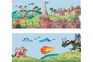‎SUNNYWALL Sunnywall® Wandbordüre Ritter Ritterburgen Kämpfer Krieger einzigartiges Design | Baby- Kinderzimmer Dekoration | hochwertiges Tapetenvlies | 400 x 12 cm