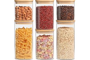 ComSaf Barattoli Vetro con Coperchio Ermetico, 6 Pezzi, Barattoli Vetro Quadrati per Alimenti, Ideali per Cucina e Dispensa, Perfetti per Zucchero, Legumi, Pasta Lunga, Farina