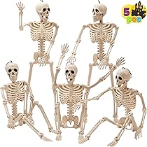 JOYIN 24 inch Halloween skelet Pose N Stay full body kunststof bot met beweegbare gewrichten voor Halloween feestdecoratie, foto rekwisiet voor binnen en buiten