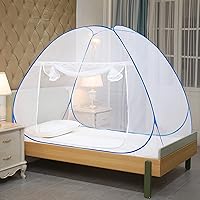 Classic Mosquito Net , Single Bed, Strong 30GSM, PVC Coated Steel ( L200CM X W120CM X H130CM) Polyester Foldable - Blue.
