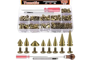 Tanstic 176 Sets Punk Spikes and Studs Kit, 8 Sizes Cone Spikes Screwback Studs Metal Tree Spikes for Leather Punk Style Clothing Accessories (Bronze)